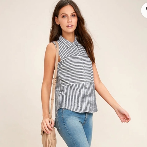 Olive & Oak Sailing Crew Blue and White Striped Sleeveless Top - Picture 1 of 5